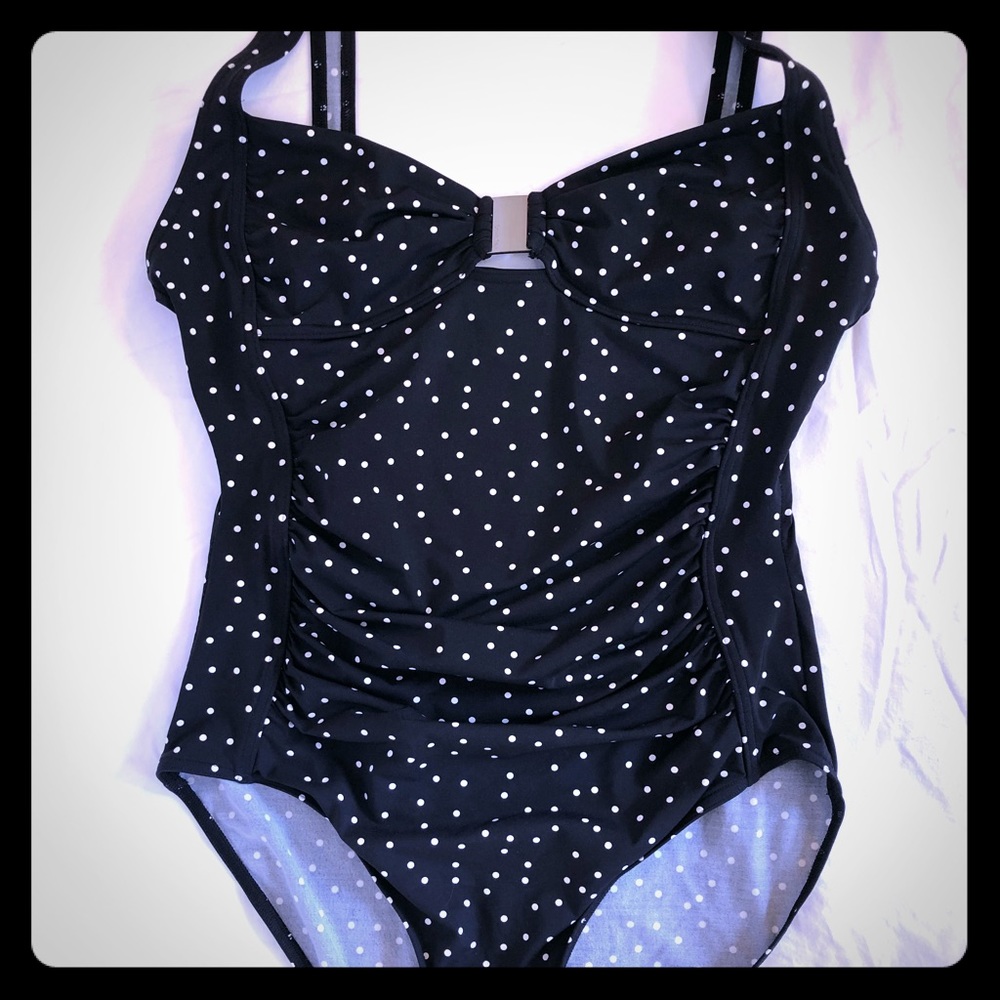 Calvin Klein Navy polka dot one piece bathing suit